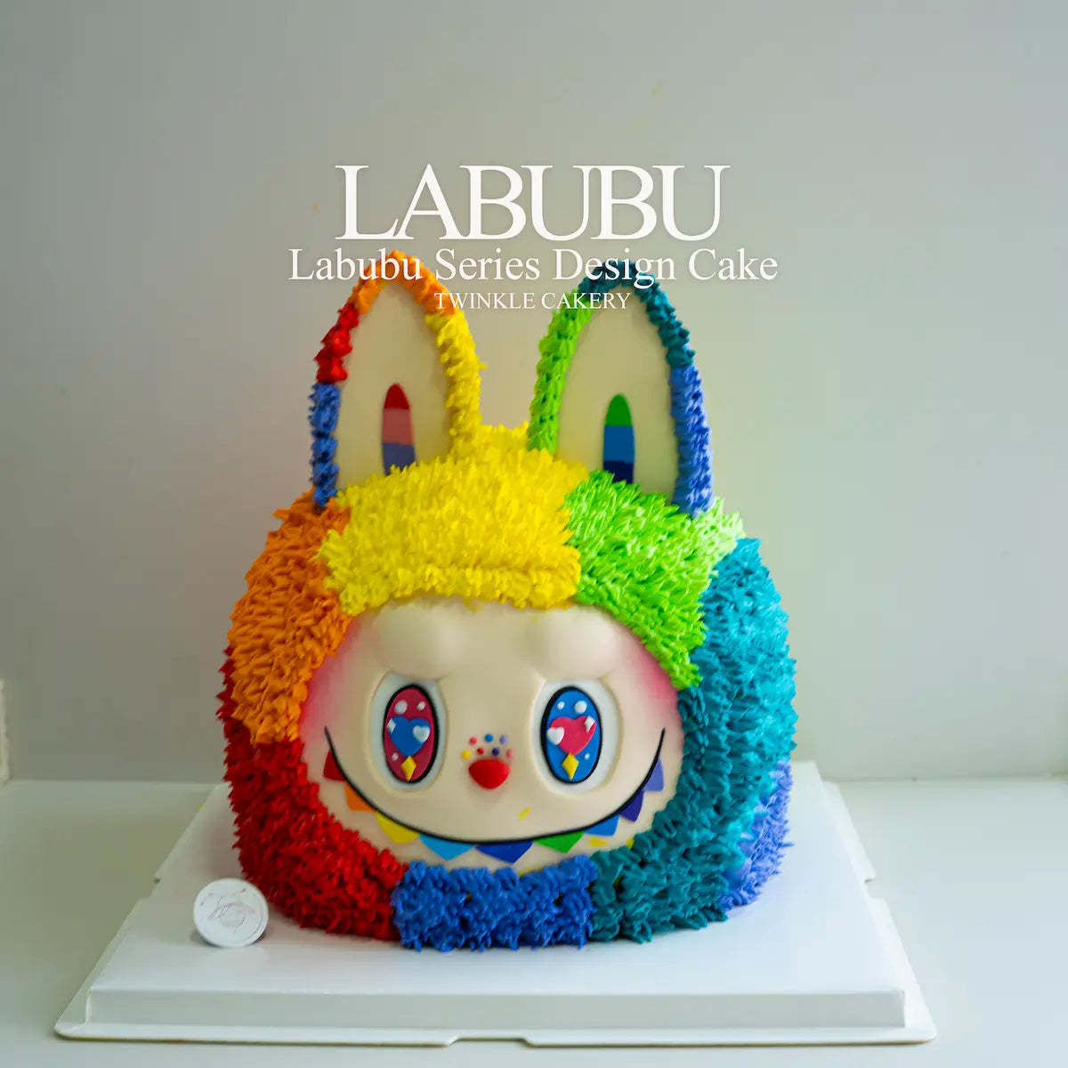 Close-up of cute Labubu face with fangs on 3D birthday cake - Kuala Lumpur