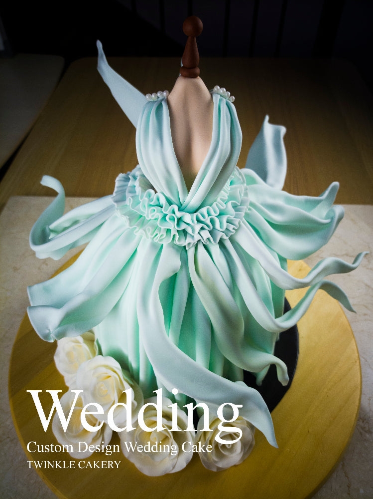 Blue Bridal Gown Wedding Cake
