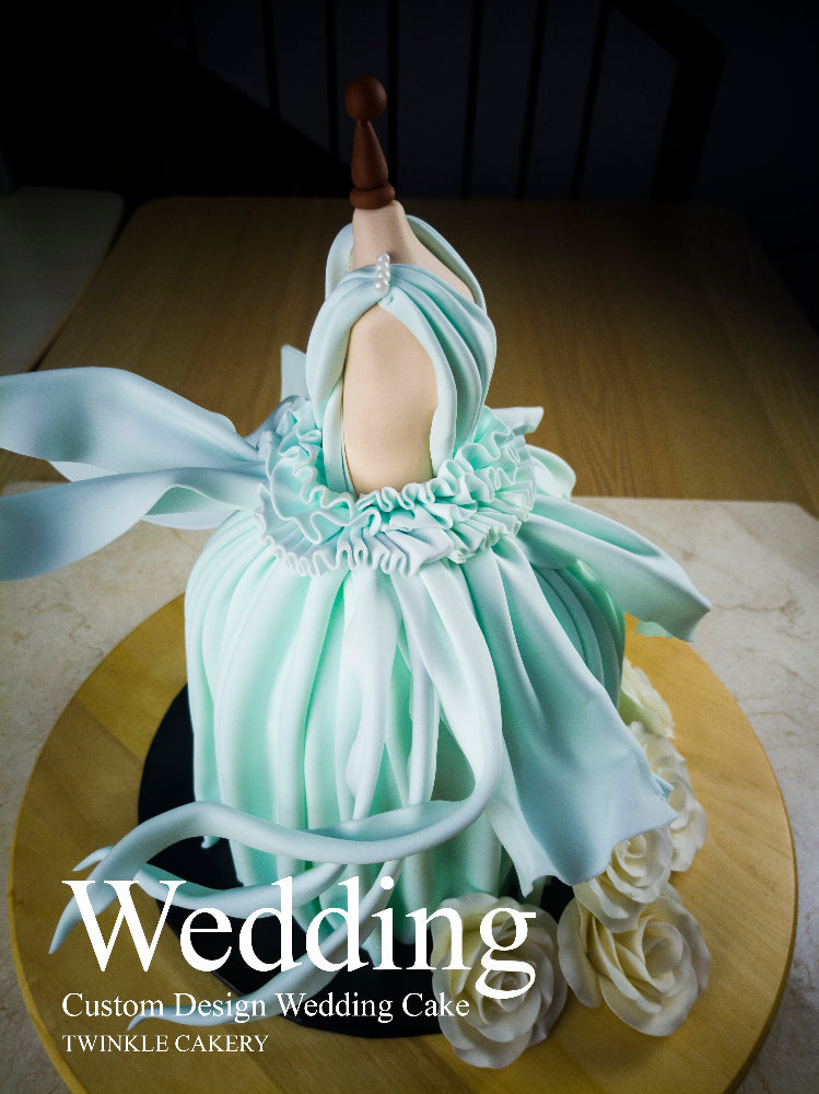 Blue Bridal Gown Wedding Cake