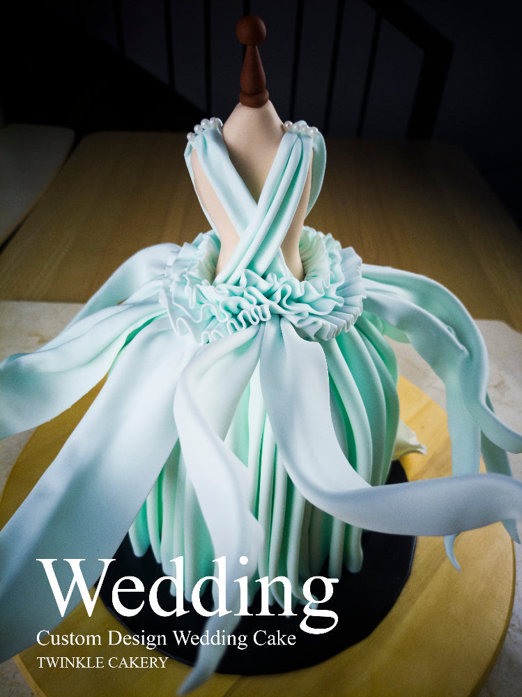 Blue Bridal Gown Wedding Cake