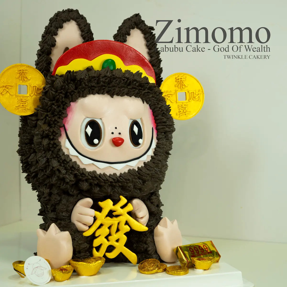 3D Labubu God of Wealth cake with gold ingots - Prosperity cake for business success