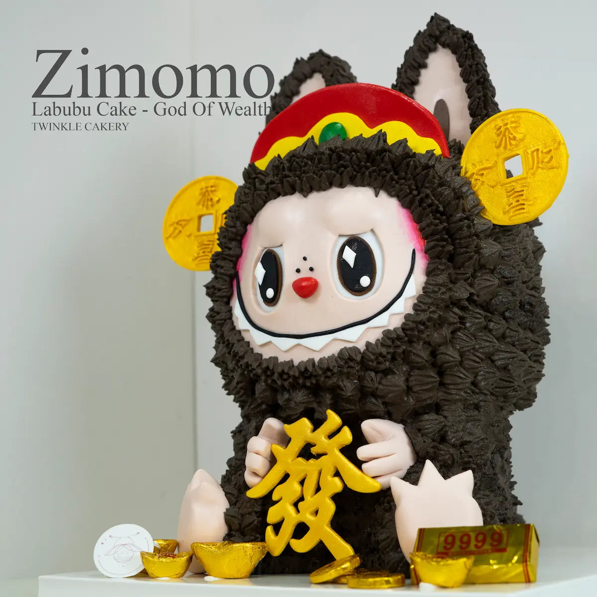3D Labubu God of Wealth cake with gold ingots - Prosperity cake for business success
