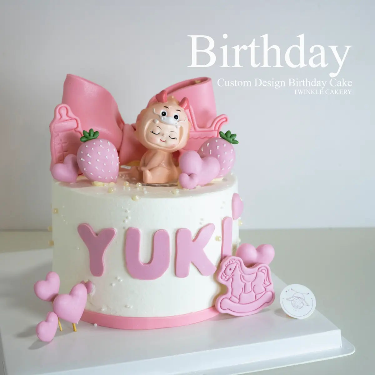 Adorable custom baby birthday cake with pink theme design - KL and Selangor cake delivery