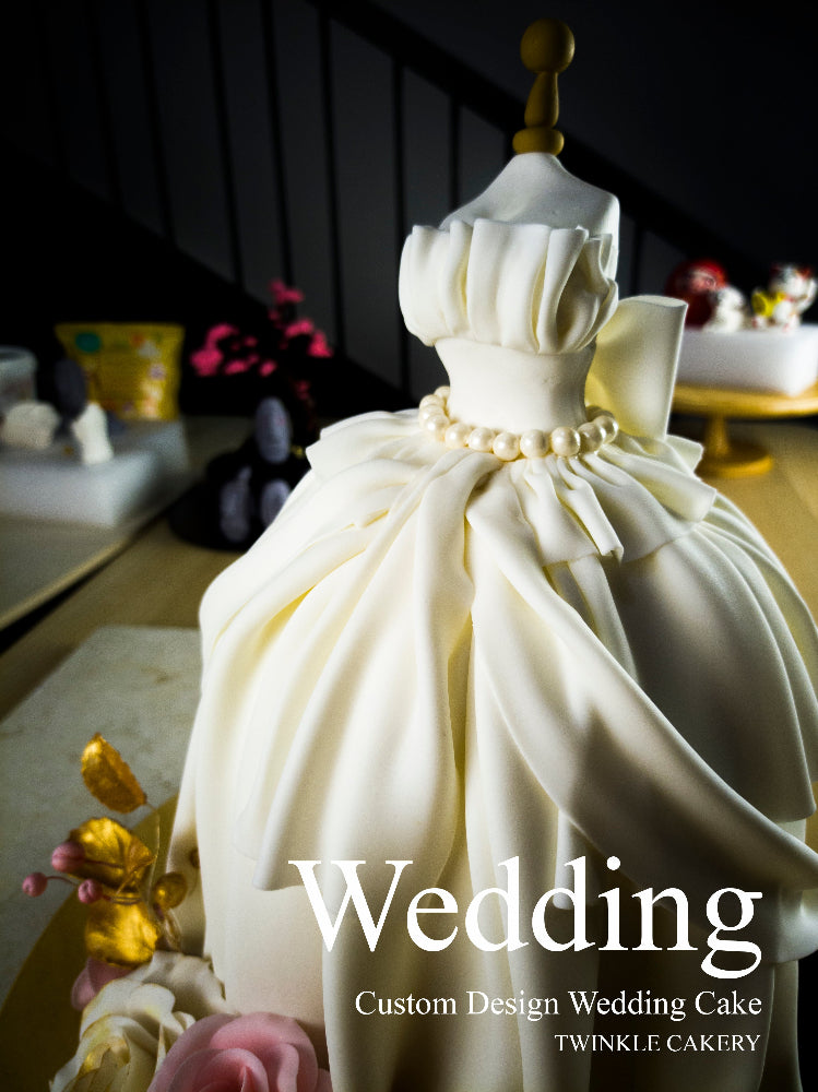 White Bridal Gown Wedding Cake