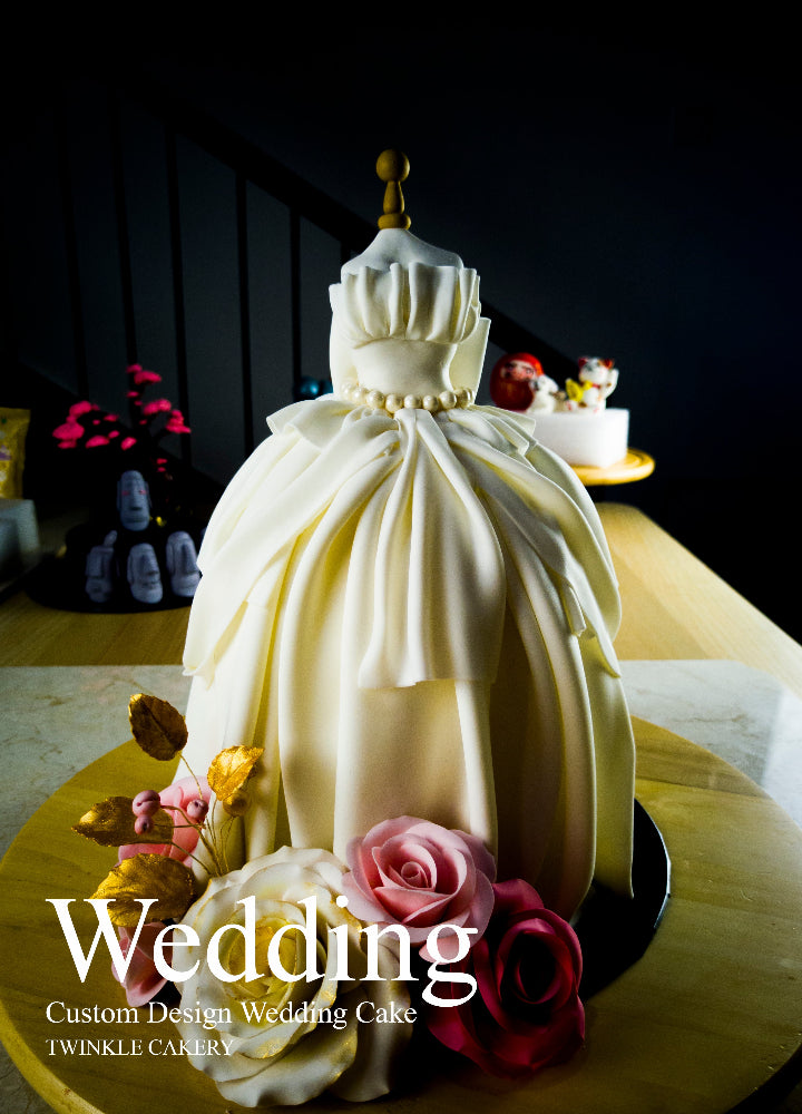 White Bridal Gown Wedding Cake