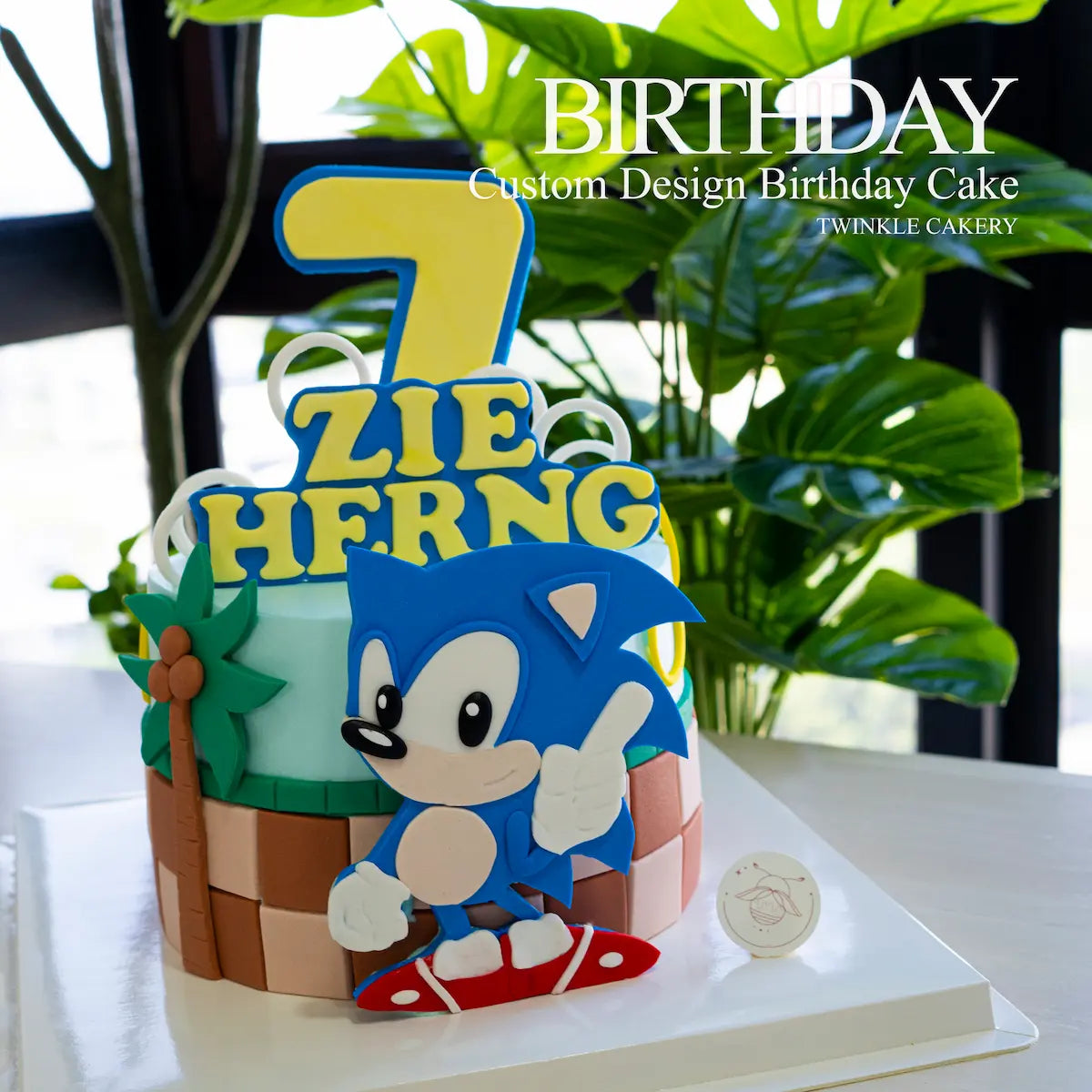 Blue theme Sonic cake with speed lines and character colors - Delivery across Selangor