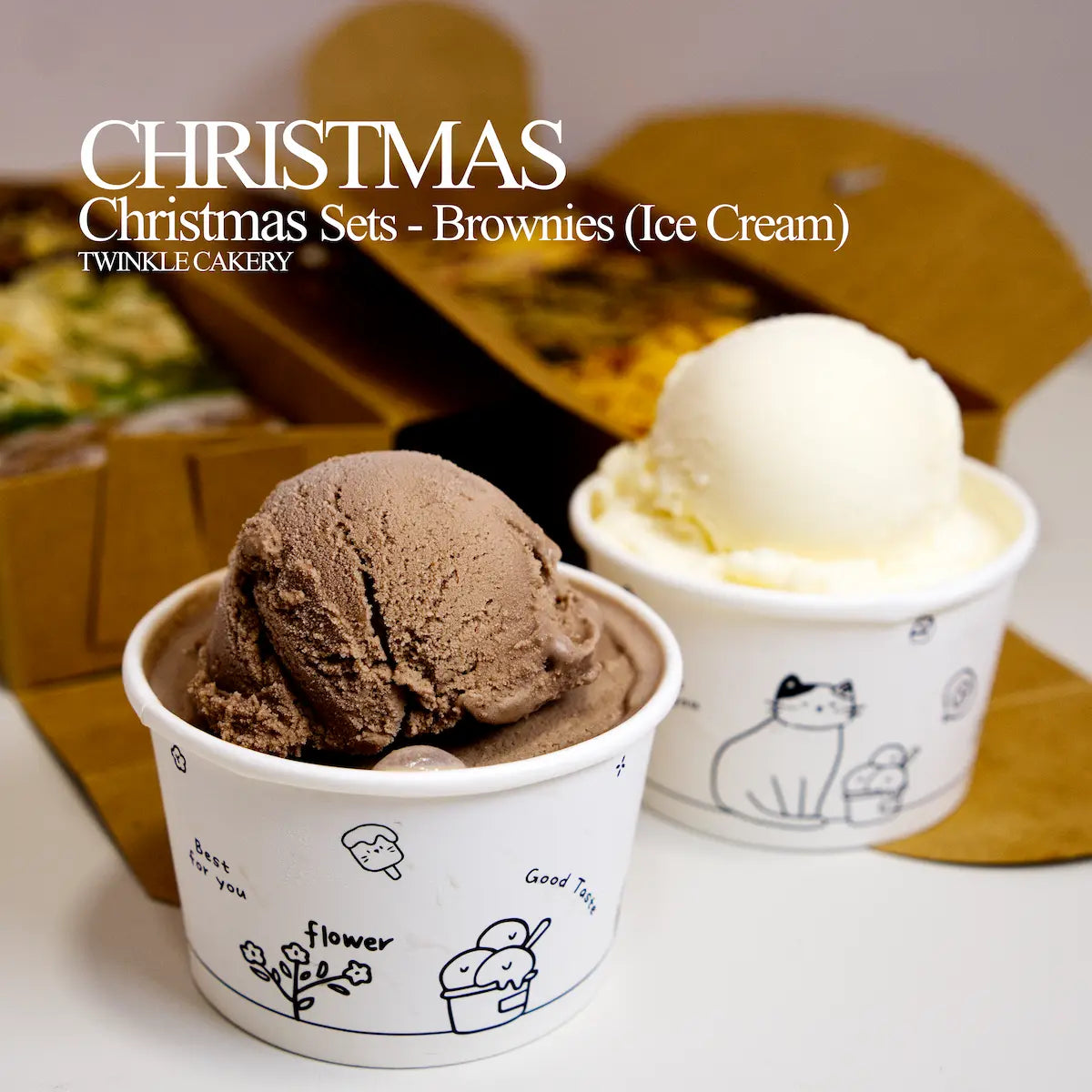 Christmas brownie gift set with vanilla/chocolate ice cream add-on - new in Kuala Lumpur