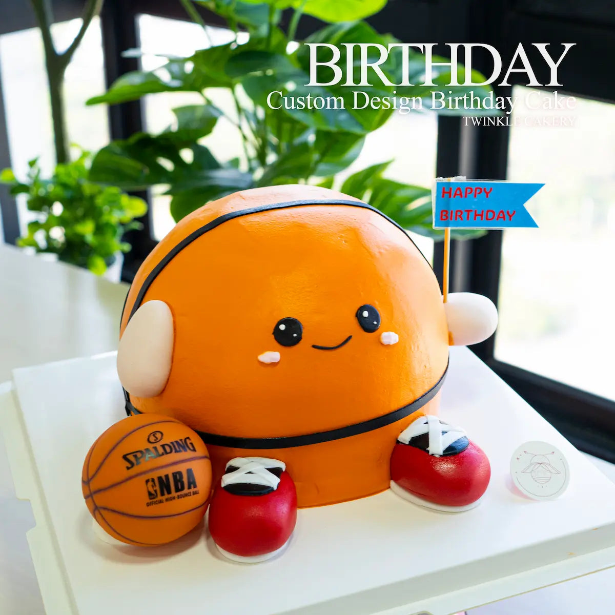 Orange cartoon basketball cake variation for kids sports parties. Delivery across Selangor and Kuala Lumpur