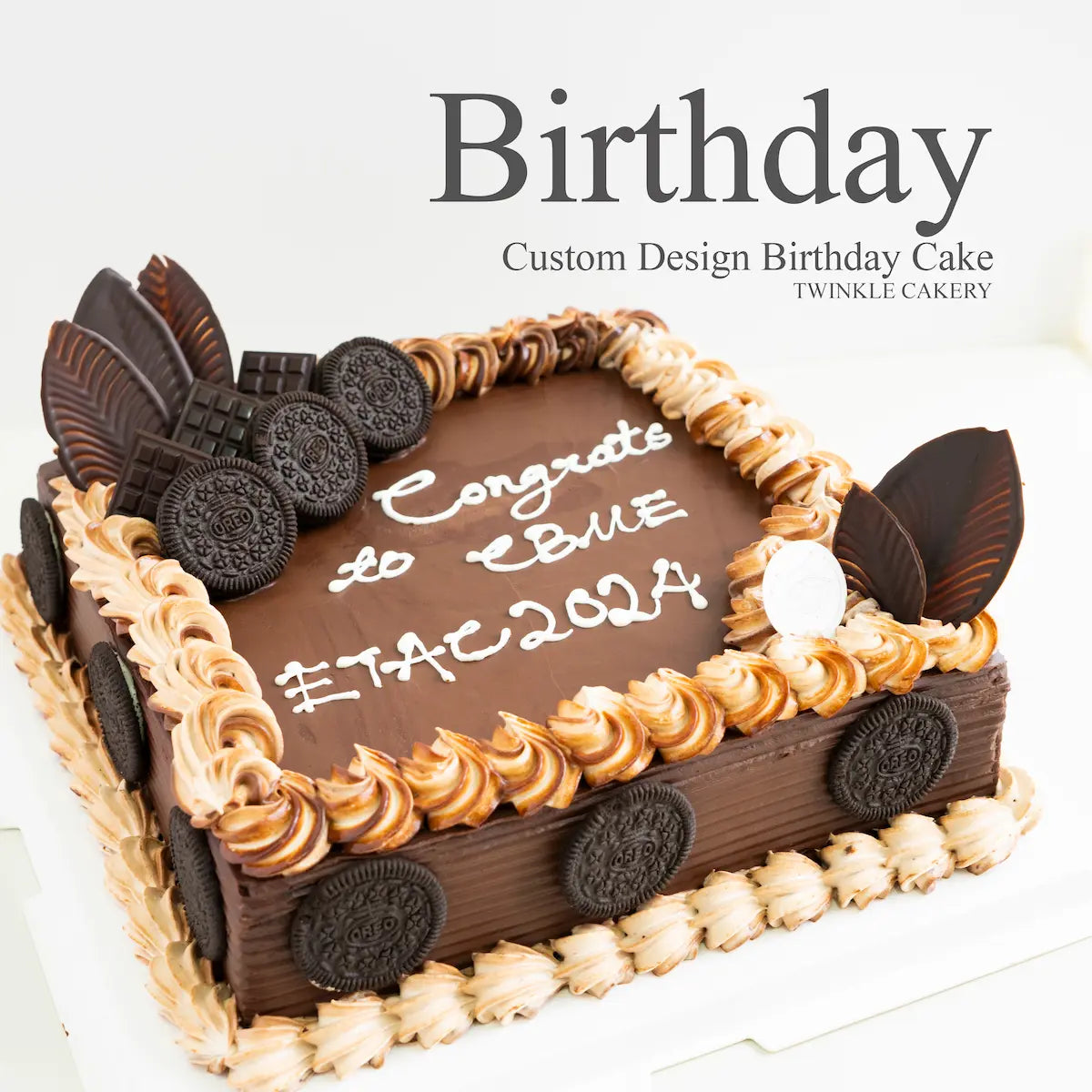 Elegant square corporate anniversary cake with gold accents - KL/Selangor delivery