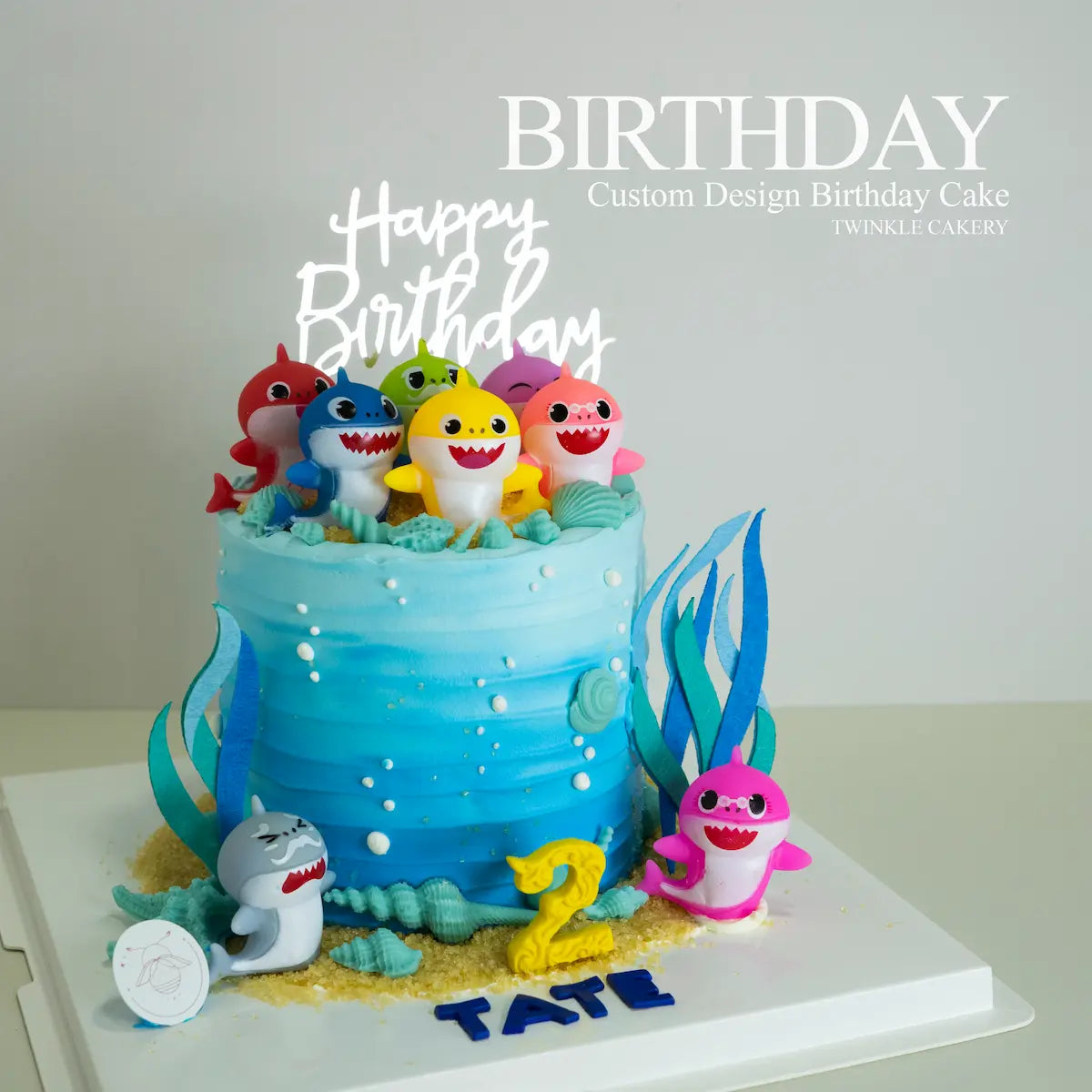 Custom Baby Shark cake with birthday topper - Twinkle Cakery