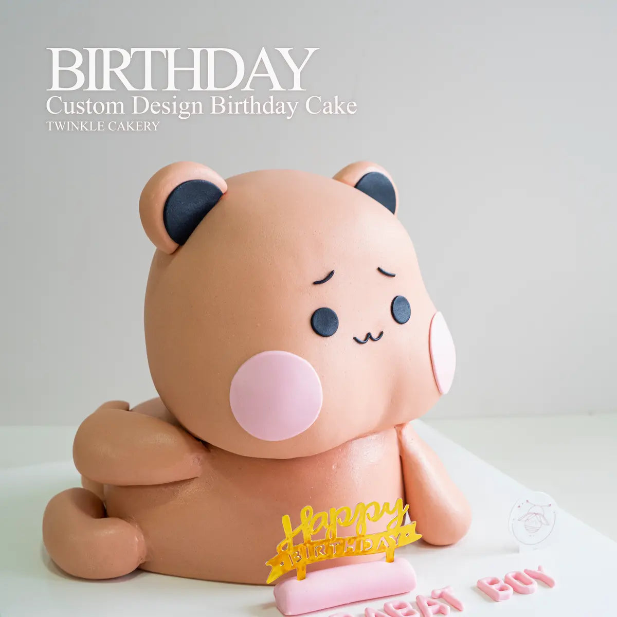 Close-up of cute Dudu Bear face on 3D birthday cake - current viral character - delivery selangor