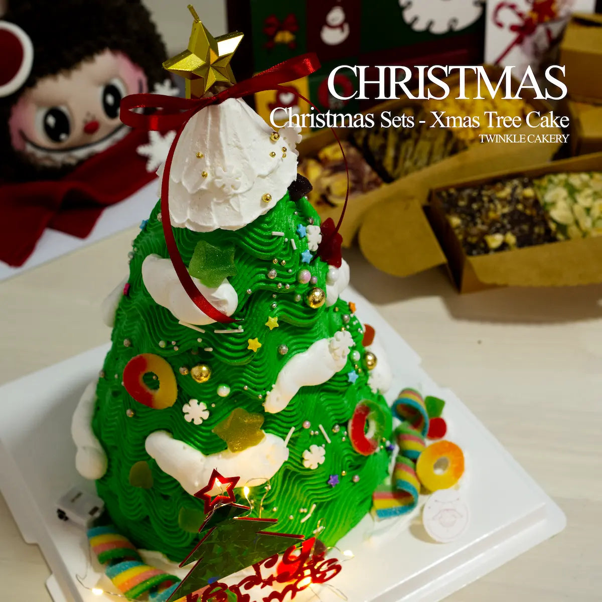 Family enjoying 3D Christmas Tree Cake at Christmas dinner in Selangor home