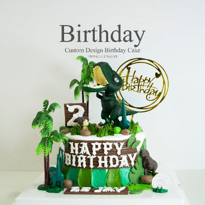 Jurassic World cake with T-Rex and palm trees - Dinosaur birthday cake KL/Selangor