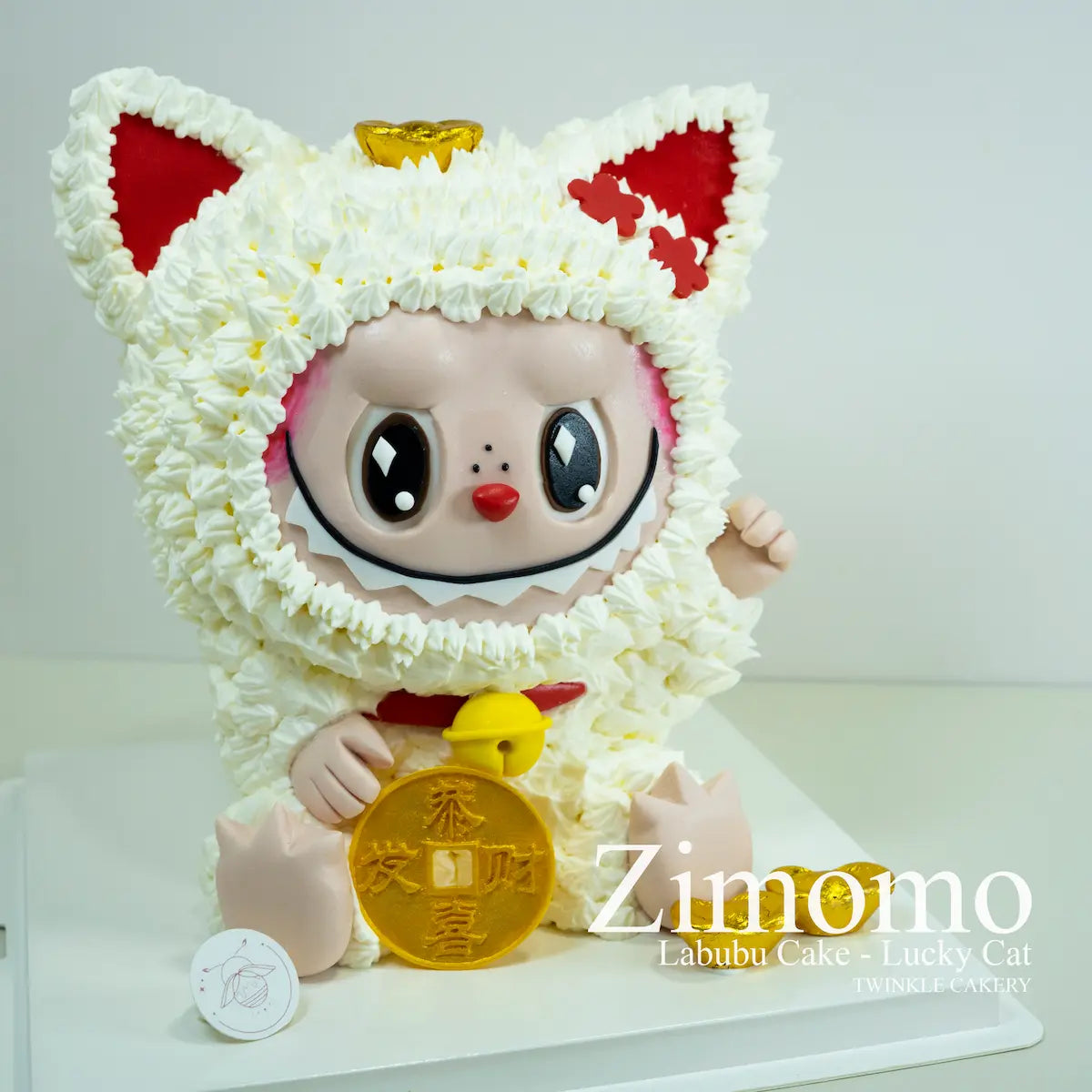 Labubu Lucky Cat fortune cake with gold details - Custom prosperity cake KL/Selangor