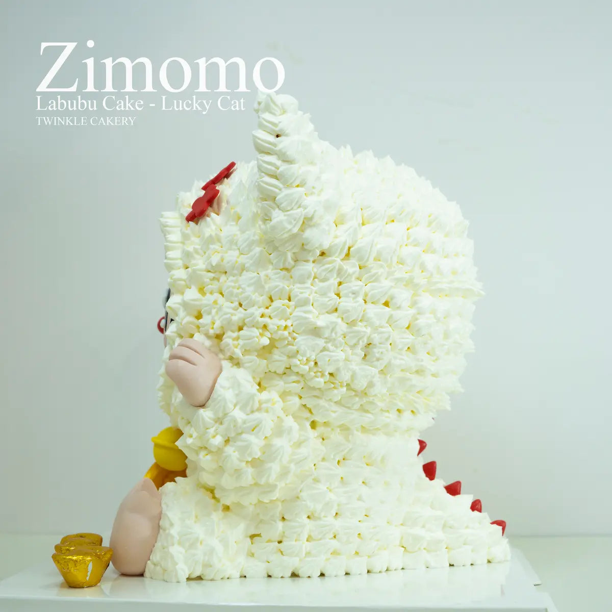 Labubu Lucky Cat fortune cake with gold details - Custom prosperity cake KL/Selangor