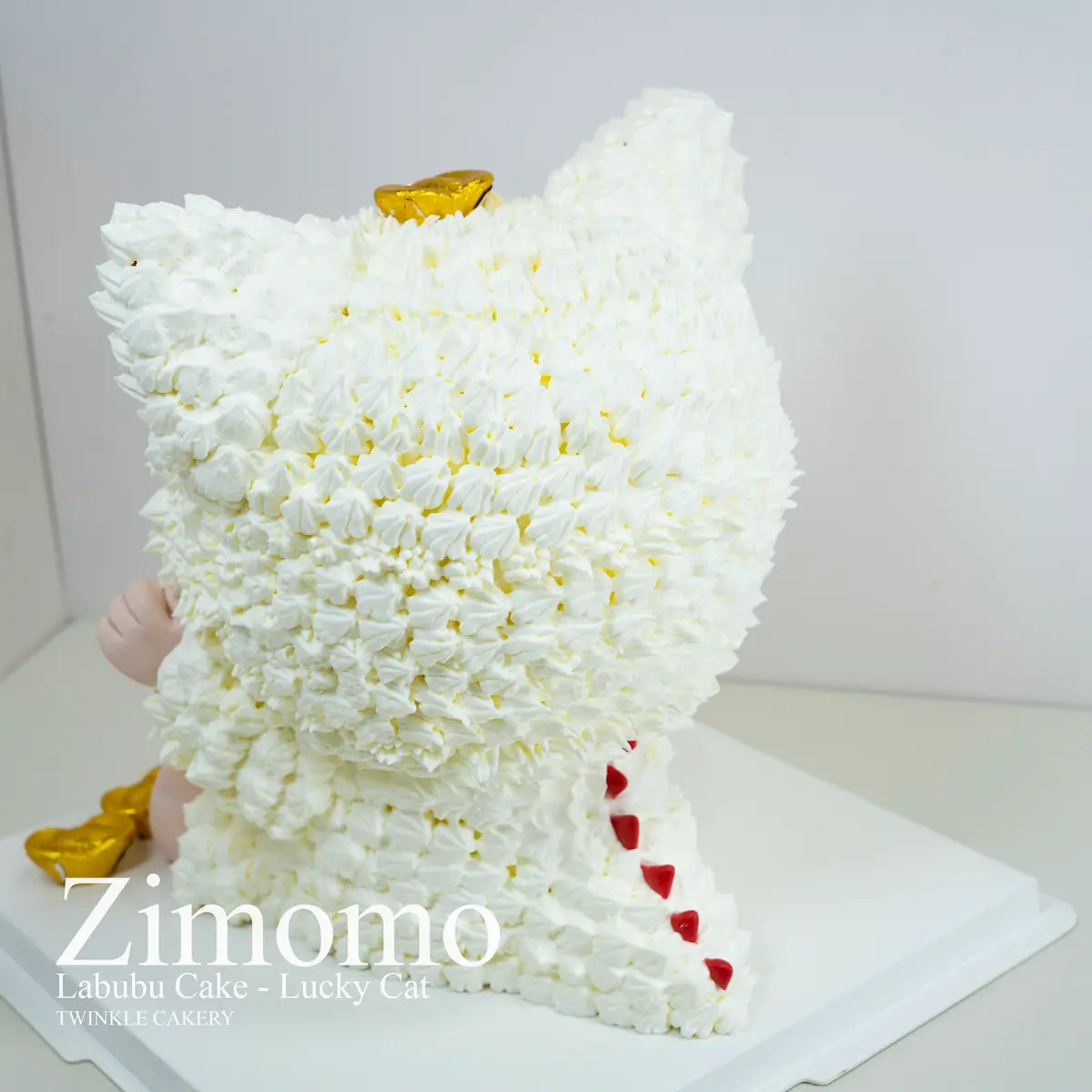 Labubu Lucky Cat fortune cake with gold details - Custom prosperity cake KL/Selangor