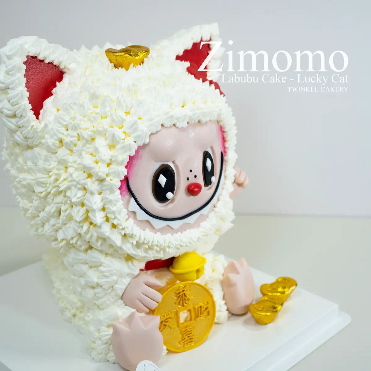 Labubu Lucky Cat fortune cake with gold details - Custom prosperity cake KL/Selangor