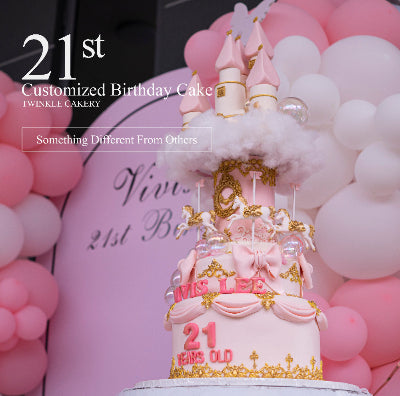 Orange 3D merry-go-round castle cake with 3D horses - Princess birthday cake KL/Selangor