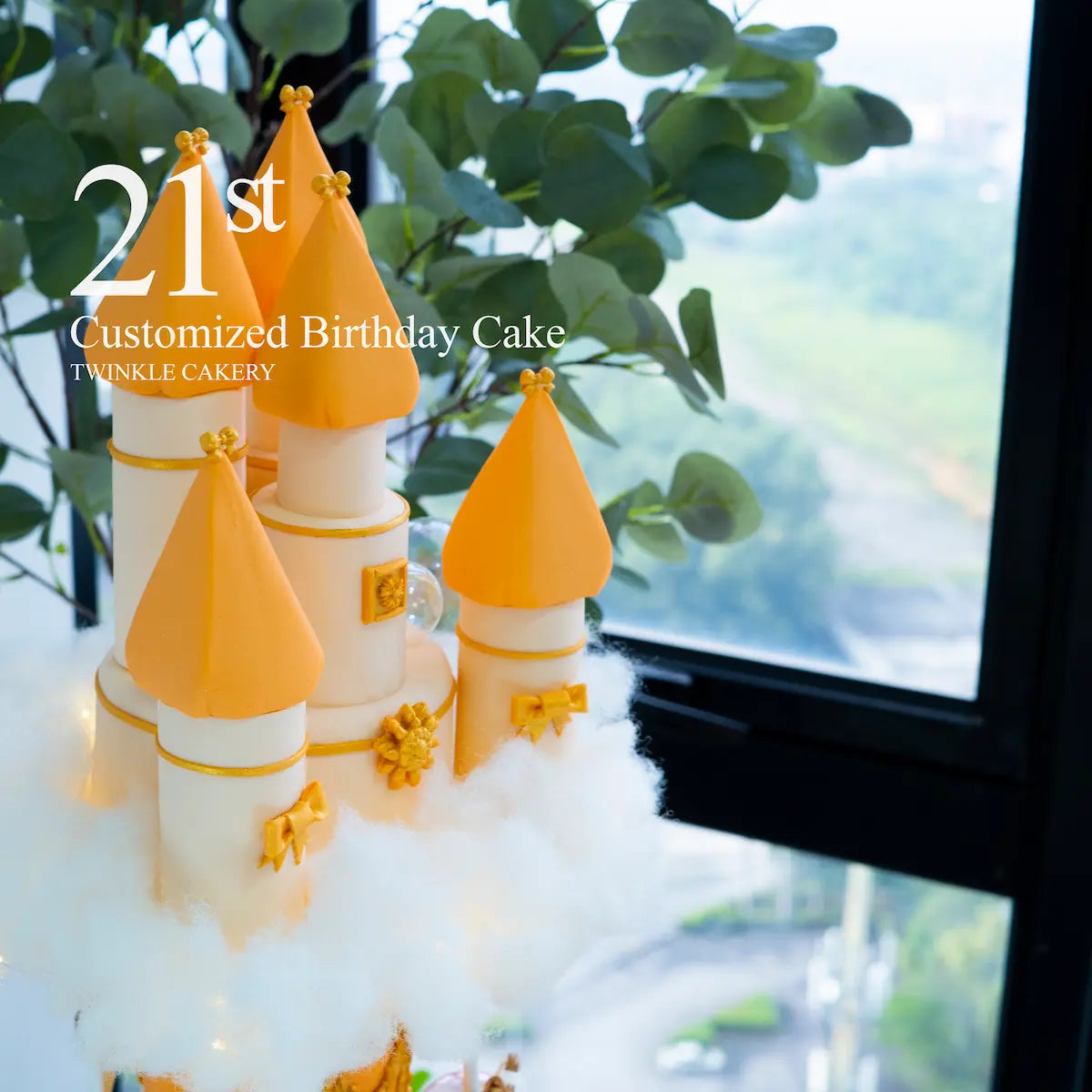 Orange 3D merry-go-round castle cake with 3D horses - Princess birthday cake KL/Selangor