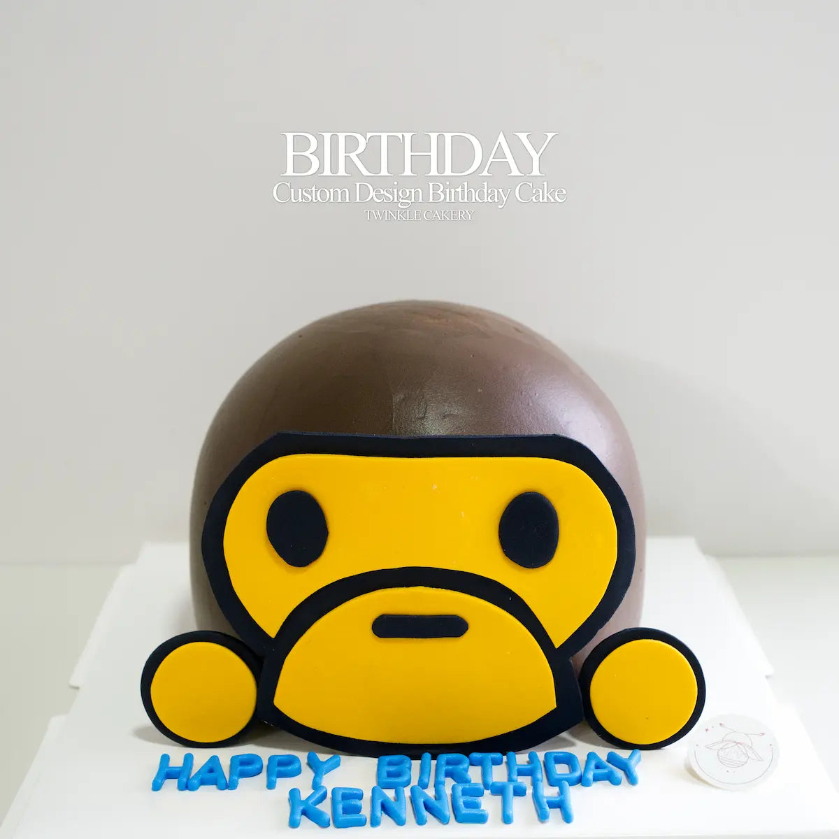 Front view of 3D Baby Milo custom cake with 100% handmade fondant artistry in KL and Selangor.