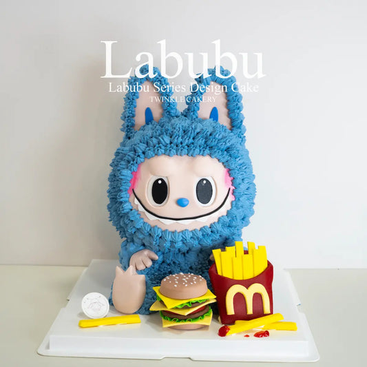 3D Blue Labubu McDonald's birthday cake - character crossover cake delivery in Selangor & KL