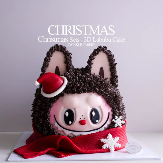 3D Labubu Christmas cake with Santa hat and scarf - viral character cake in Kuala Lumpur