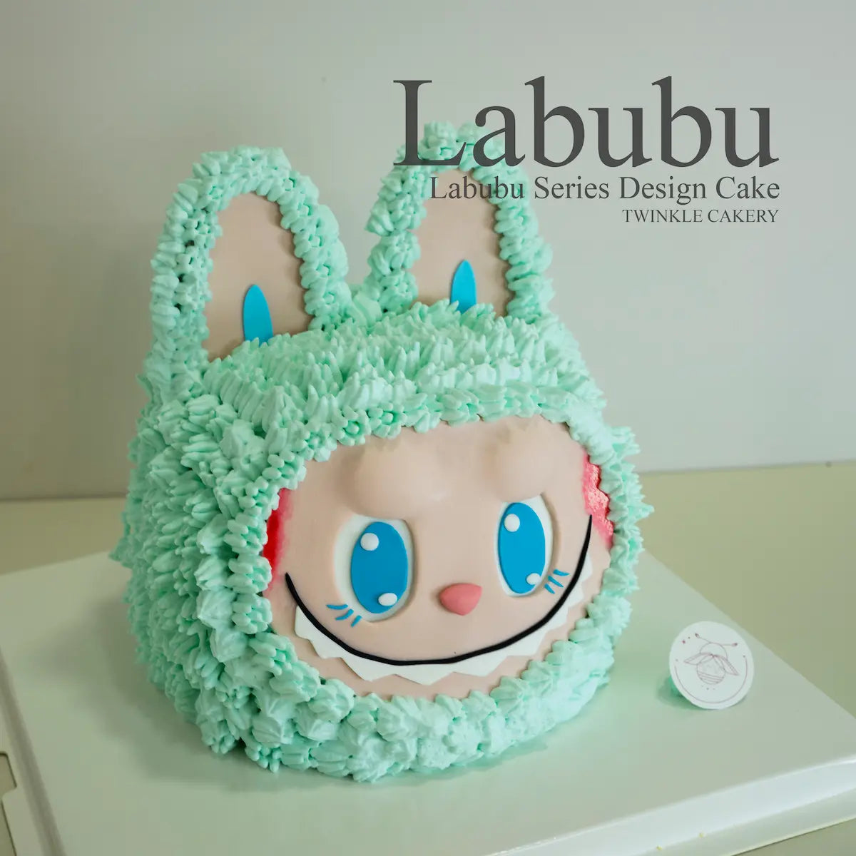 3D Labubu head birthday cake sculpted like real toy in blue color - character cake delivery in Selangor & KL
