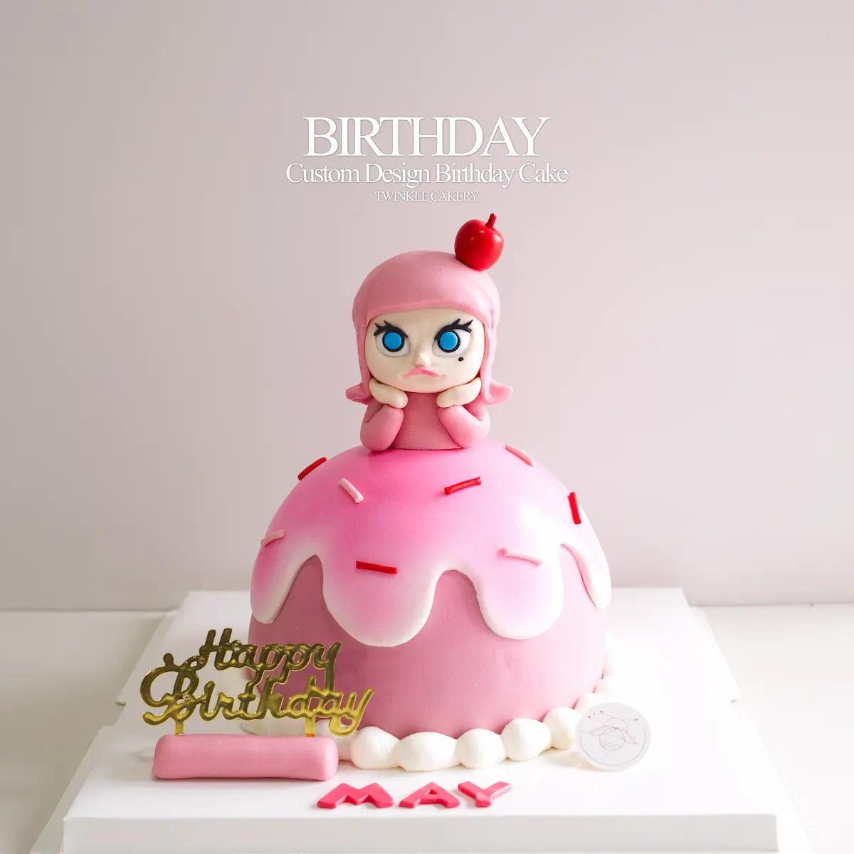 Front view of 3D Molly birthday cake with 100% handmade fondant artistry, available in KL and Selangor
