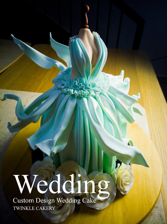 Blue Bridal Gown Wedding Cake