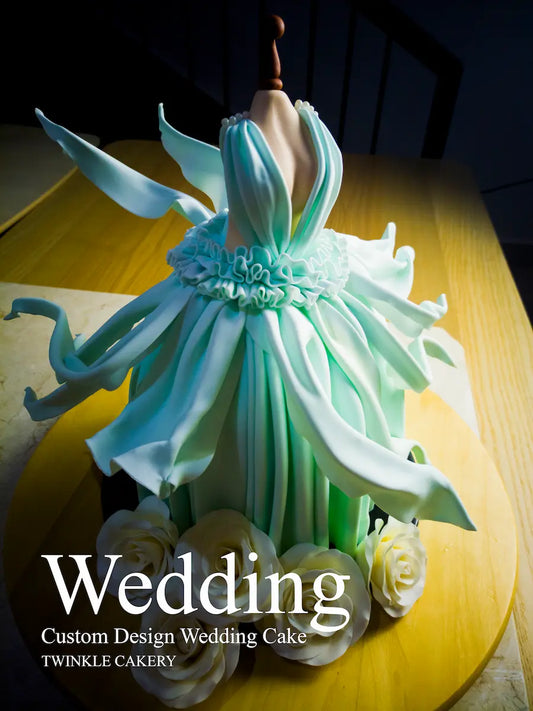 Blue Bridal Gown Wedding Cake