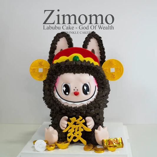 3D Labubu God of Wealth cake with gold ingots - Prosperity cake for business success