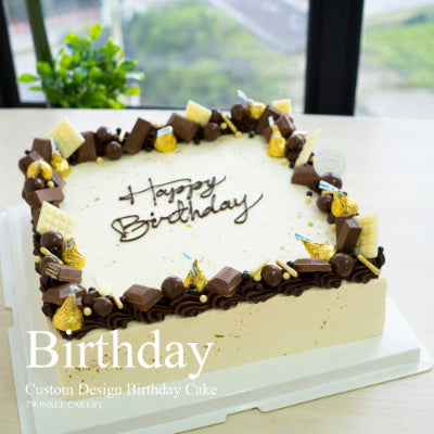 Simple Square Custom Birthday Cake with Geometric Design - KL/Selangor