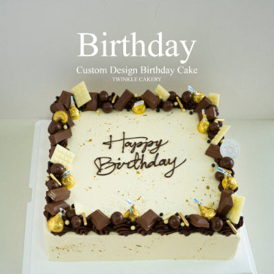 Simple Square Custom Birthday Cake with Geometric Design - KL/Selangor