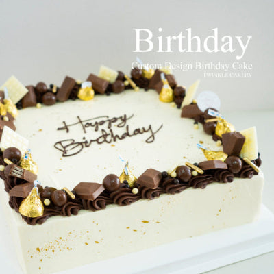 Simple Square Custom Birthday Cake with Geometric Design - KL/Selangor