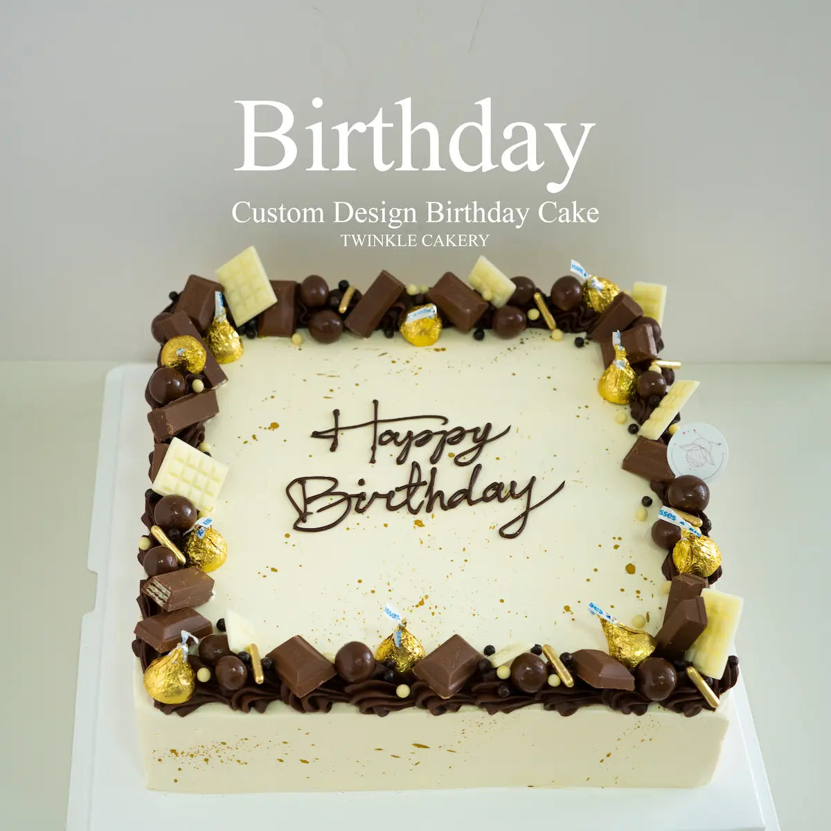 Simple Square Custom Birthday Cake with Geometric Design - KL/Selangor