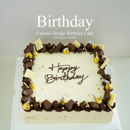 Simple Square Custom Birthday Cake with Geometric Design - KL/Selangor