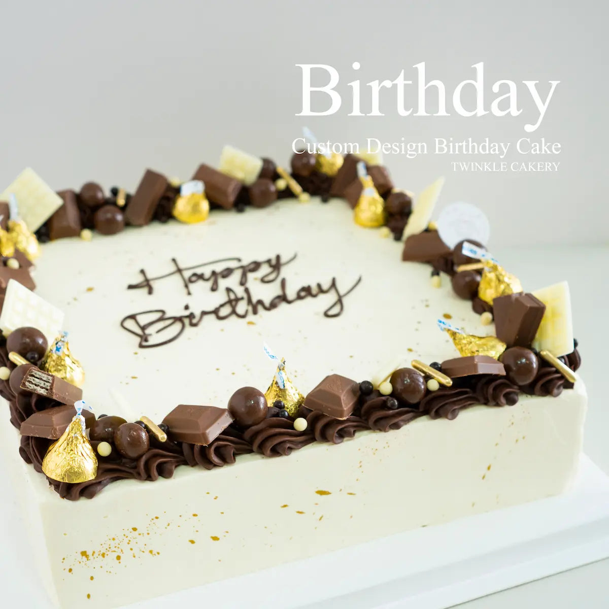 Simple Square Custom Birthday Cake with Geometric Design - KL/Selangor