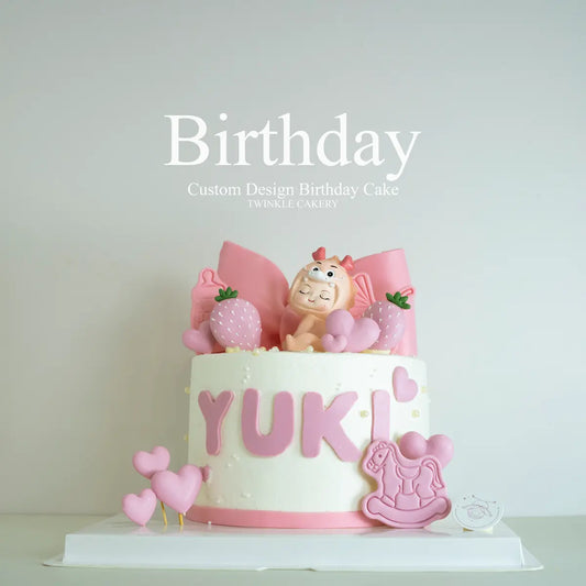 Adorable custom baby birthday cake with pink theme design - KL and Selangor cake delivery