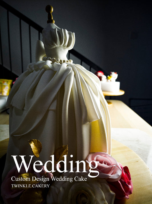 White Bridal Gown Wedding Cake