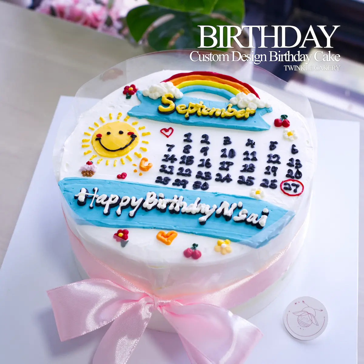 Affordable luxury personalized birthday cake, handcrafted by Twinkle Cakery, available for custom order.