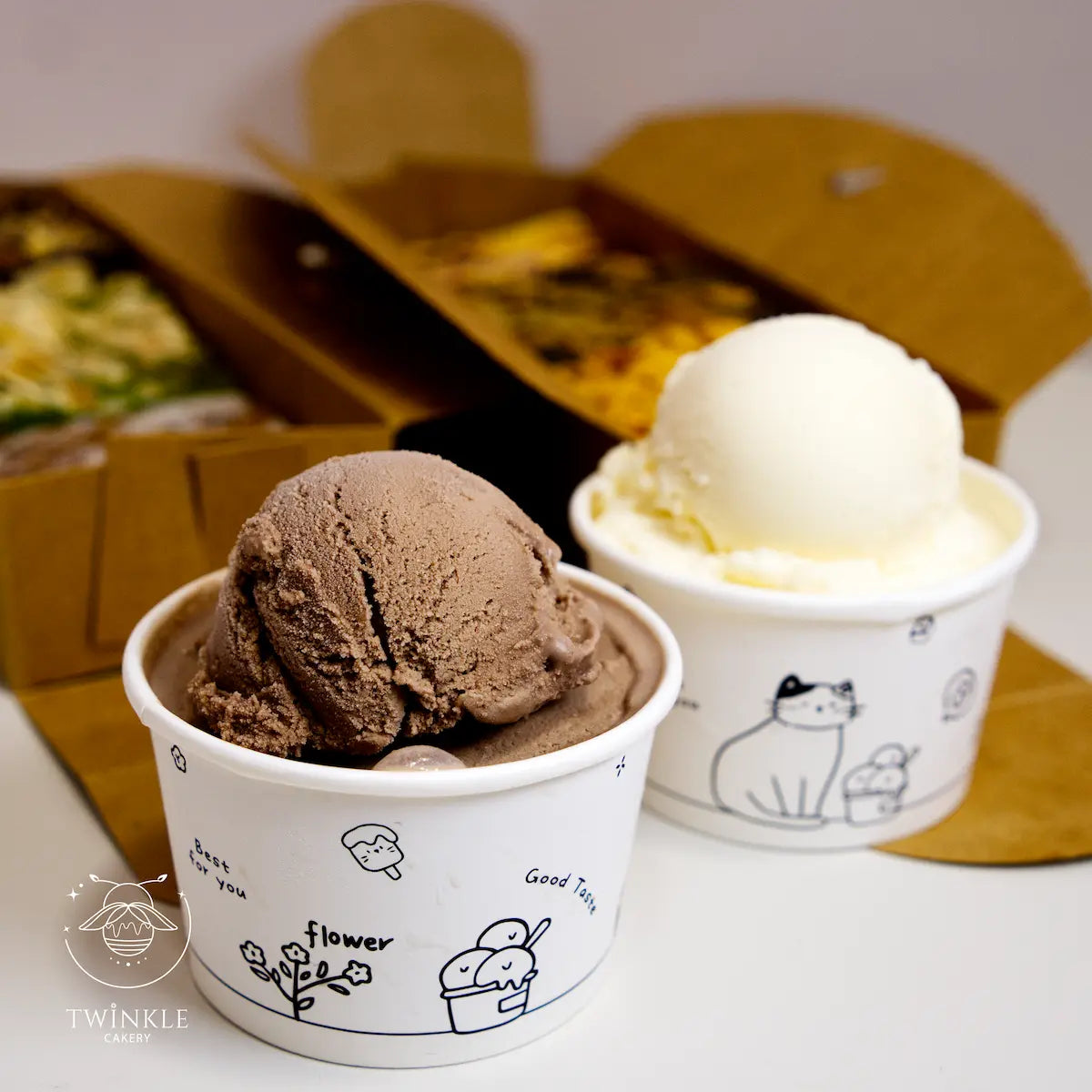 Premium artisanal ice cream made with high-quality ingredients, served as a signature side at Twinkle Cakery Selangor.