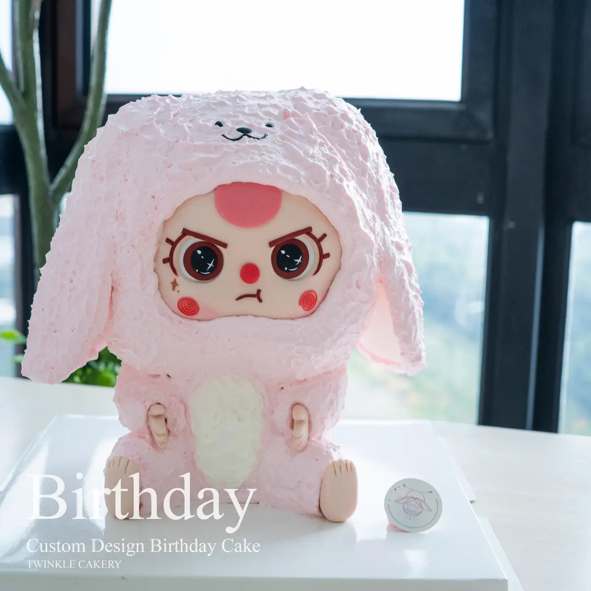 Close-up of Baby Three's adorable face on 3D character cake - delivery across Kuala Lumpur