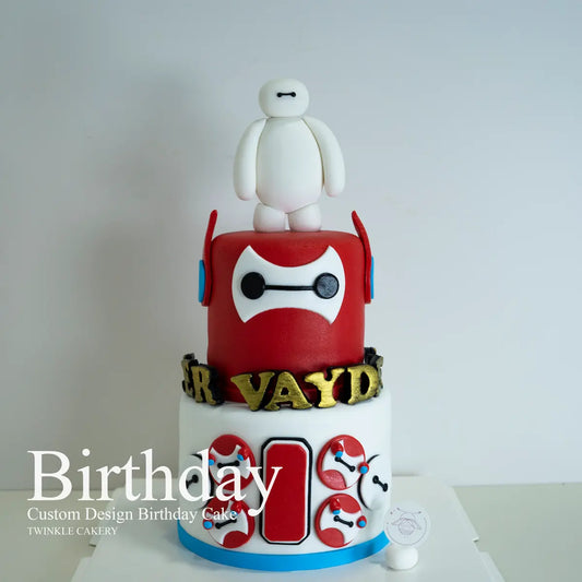 Two-tier Baymax birthday cake with red ribbon - Big Hero 6 themed cake KL/Selangor