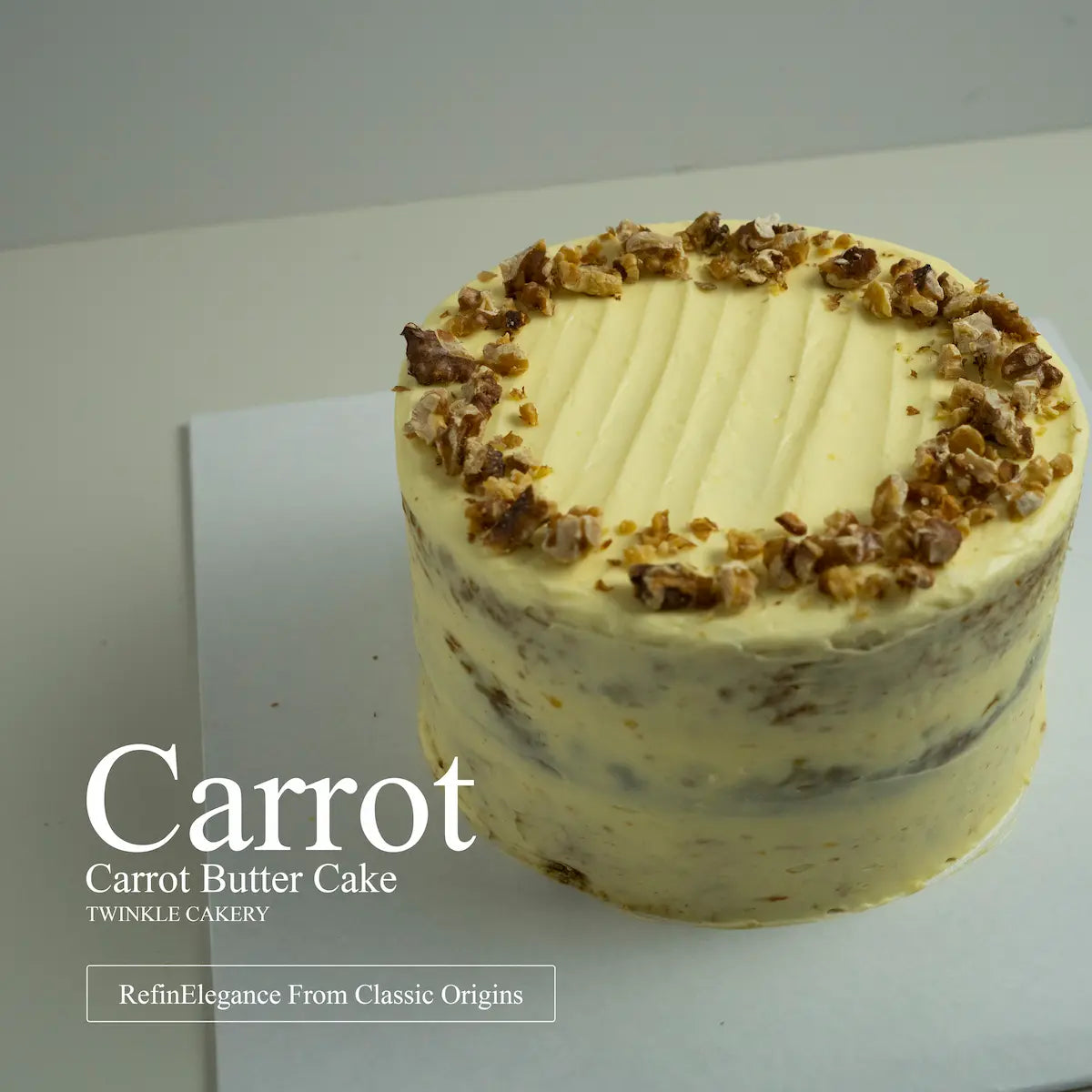 Gourmet buttercream finish carrot cake detailed with rustic design work for an event order in Sri Petaling.