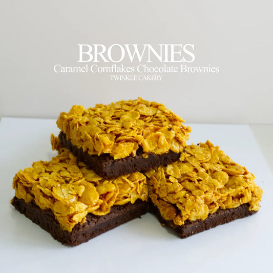 9x9 caramel cornflakes chocolate brownies pre-sliced into 9 squares by Twinkle Cakery KL Selangor.