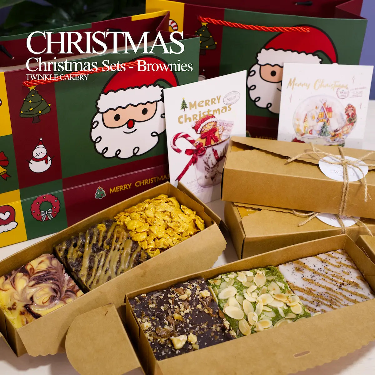 Christmas Brownie Set B: Red Velvet, Caramel Banana, Cornflakes - festive flavors - Delivery across Kuala Lumpur