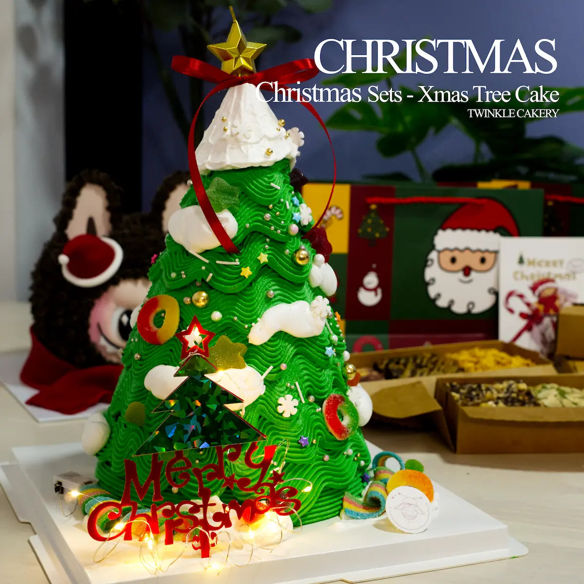 3D Christmas Tree Cake glowing at night party - perfect for KL Christmas gatherings