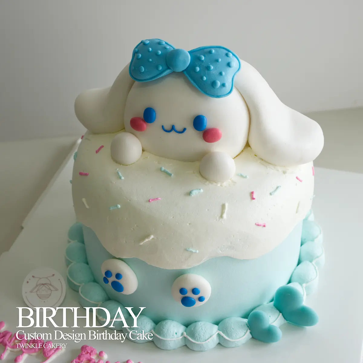 3D Cinnamoroll cake as the centerpiece of a kawaii-themed birthday party table. Delivery across Selangor