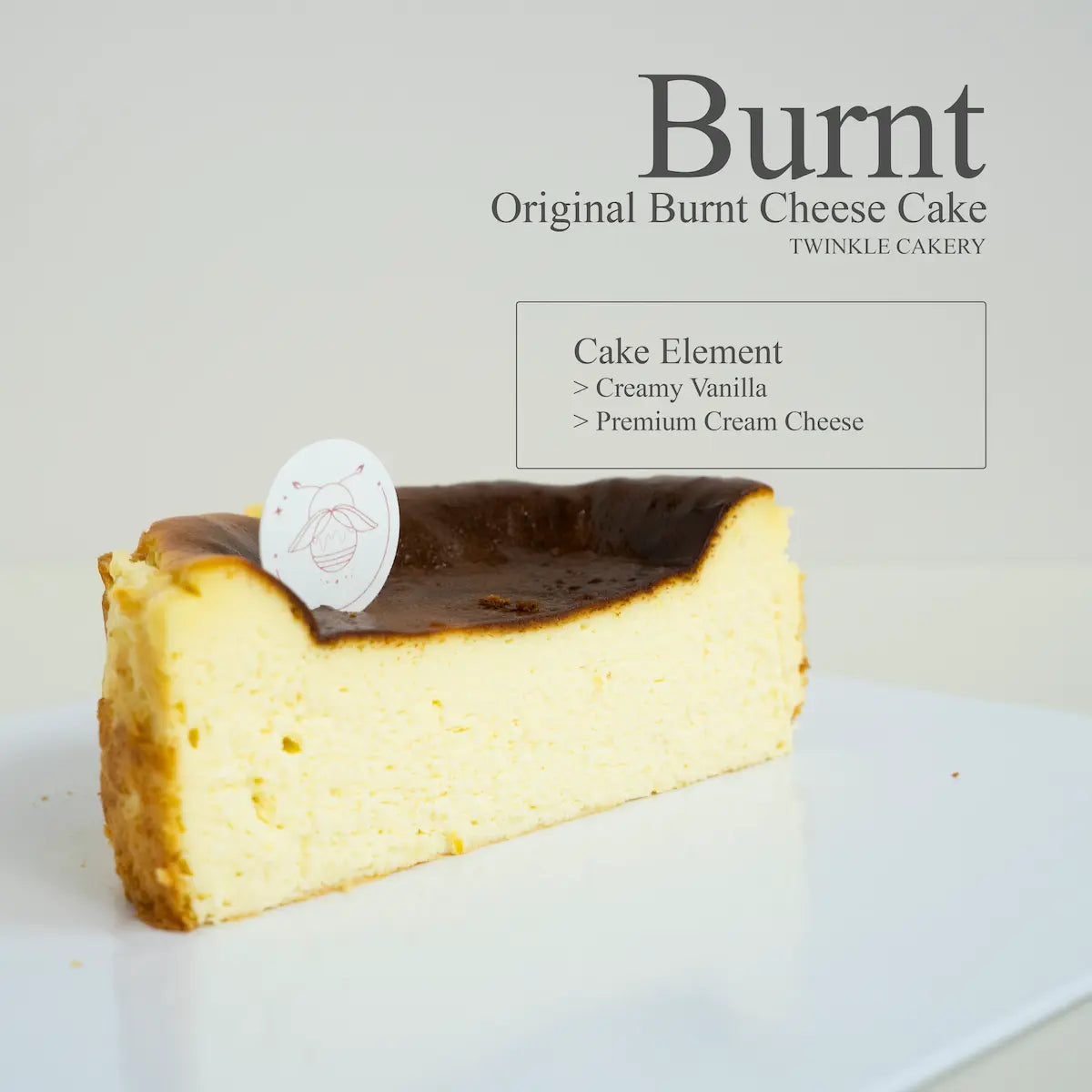 A slice of original burnt cheesecake showing a creamy texture and soft custardy center on a plate in Selangor.