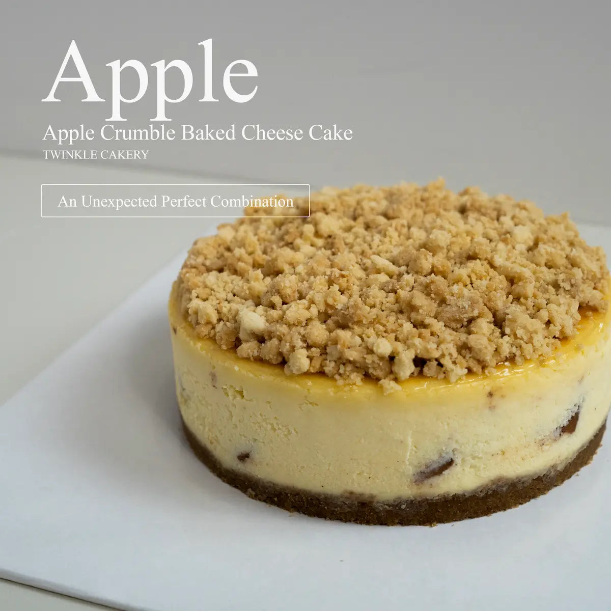 Detailed close up view of golden oven baked streusel crumble topping on a fondant free celebration cheesecake.